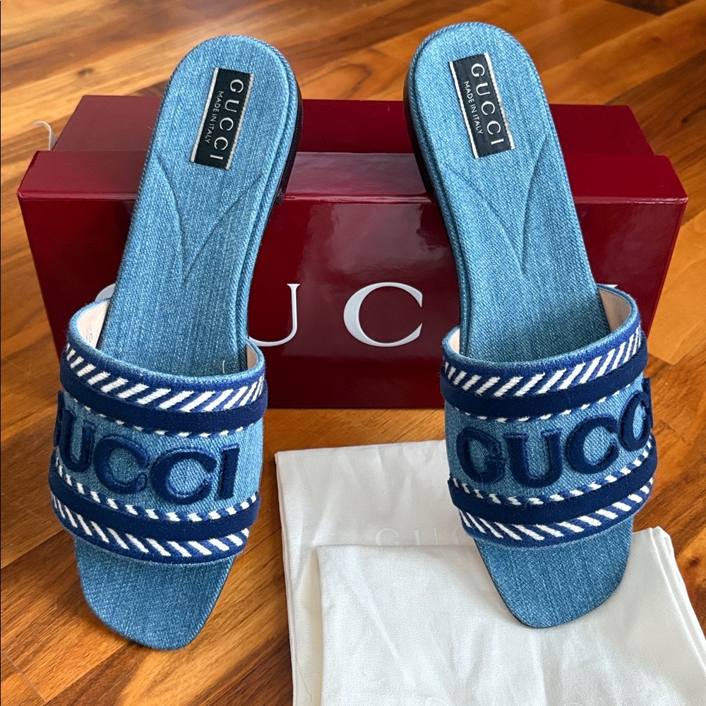 Gucci Jane Denim Blue Open-Toe Sandals, NEW - Picture 9 of 17